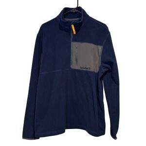 Timberland Mens Fleece Pullover 1/2 Zip Gray Accent Navy Blue L/G